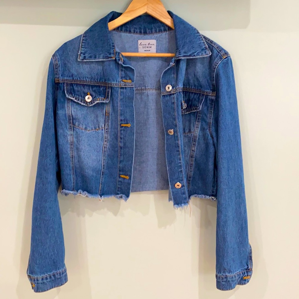 Cropped denim jacket in a size medium.